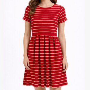 $118 Bordeaux Red Fit Flare Dress XS Scalloped Stripe Cottagecore Retro Fairy